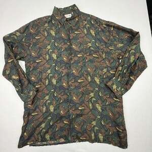 Vintage Cezar Abstract Autumn Foliage Print Long Sleeve Button Down Shirt